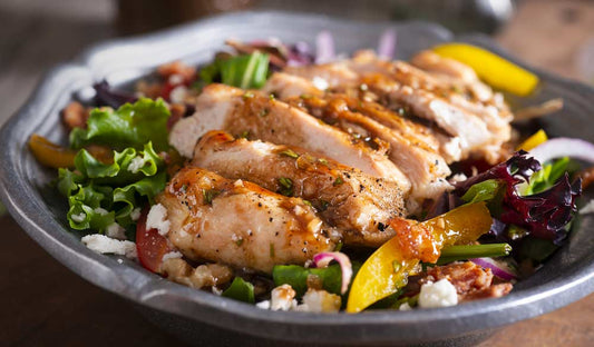 Sliced ginger mustard grilled chicken breasts