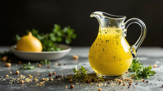 Homemade Greek salad dressing with lemon and herbs