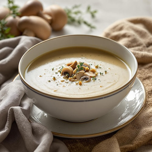 Bowl of thick, creamy homemade mushroom soup
