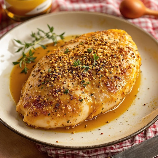 Roasted chicken breasts coated in za'atar seasoning