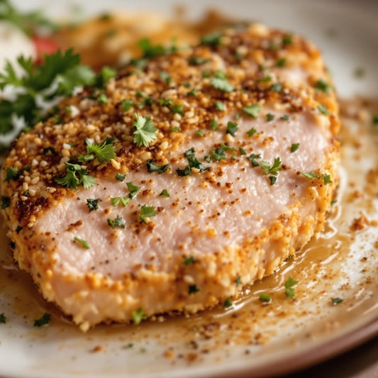 Crispy pork chops with a za'atar and sumac bran crust
