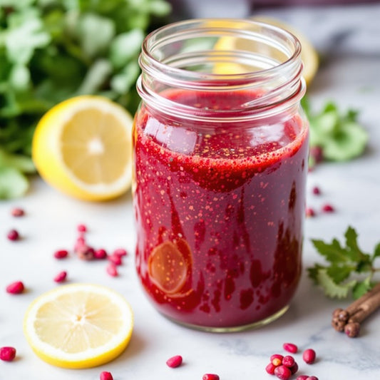 Sumac salad dressing in a small jar
