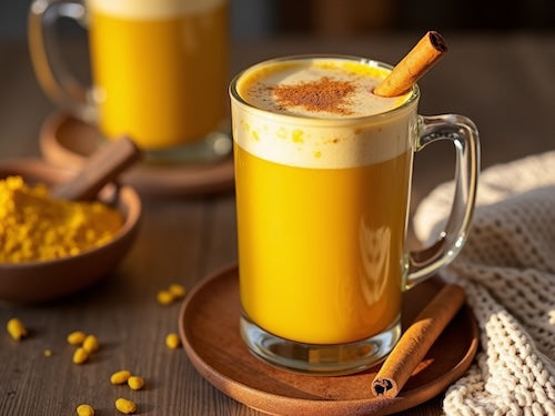 Mug of golden milk made with turmeric paste