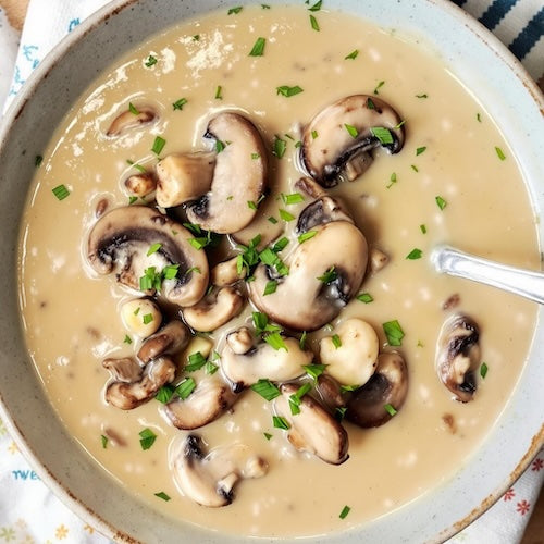 Bowl of creamy dairy-free mushroom soup