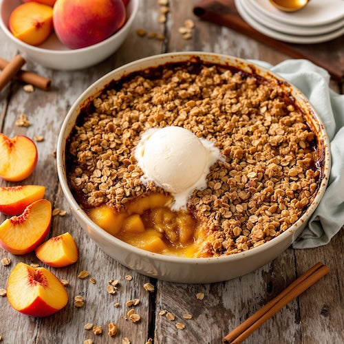 Peach crisp with oat crumble topping