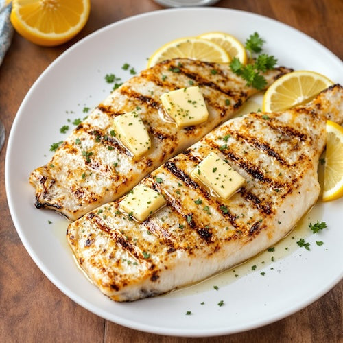 Grilled steelhead trout fillets with Greek seasoning