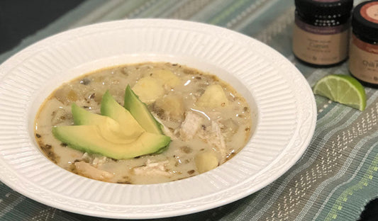 White Chicken Chili with Sweet Potatoes .