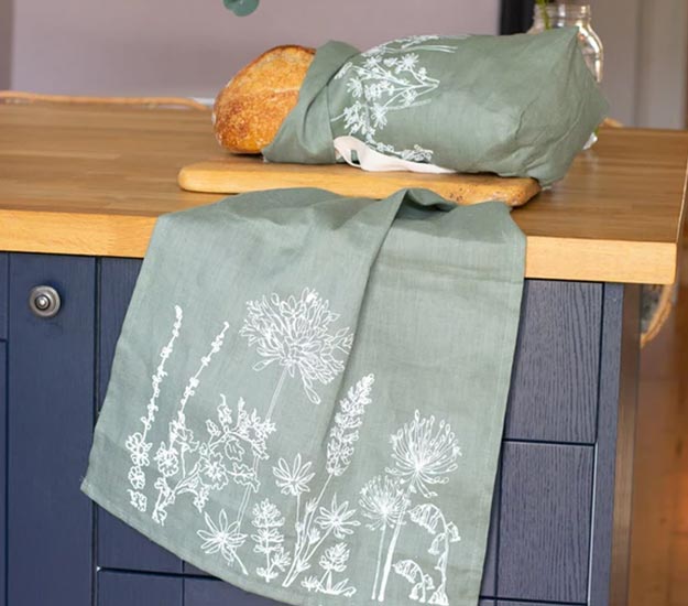 Eco-friendly Green Kitchen Towels. Linen Tea Towels. Linen Dish